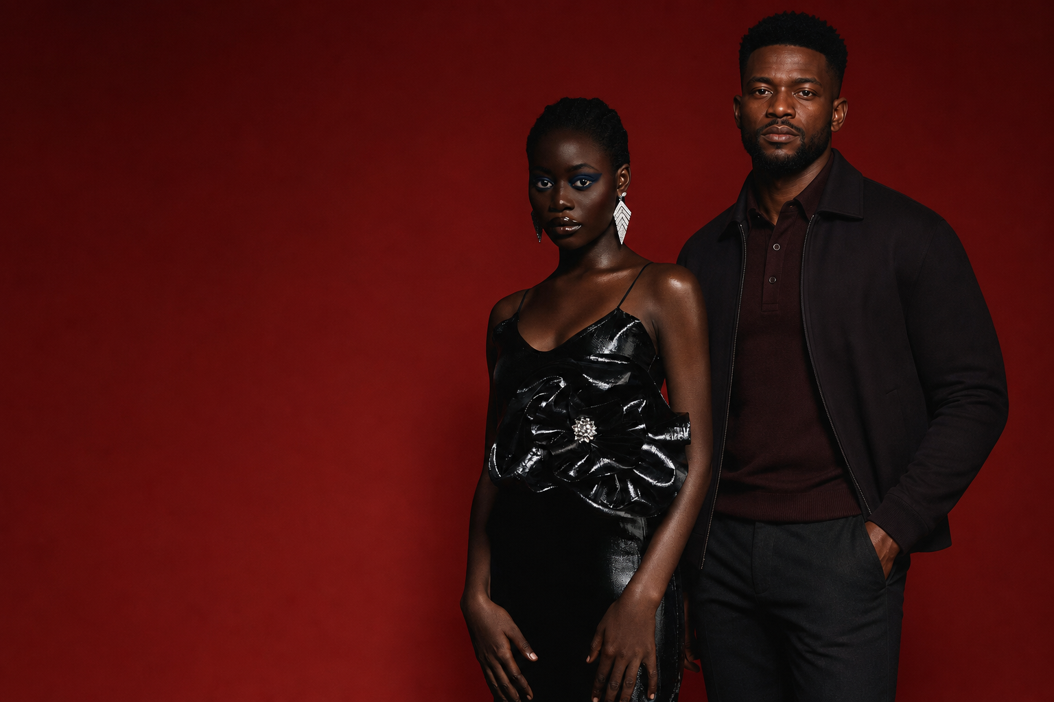 Woman and man in refined contemporary fashion
